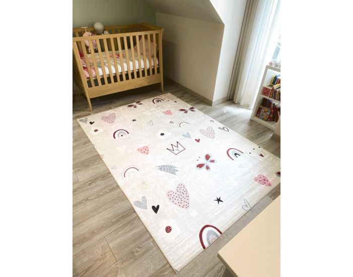 NAZAR RUGS Tapis Enfant - Coeur et Arc-En-Ciel Rose - 120x160 cm (1)