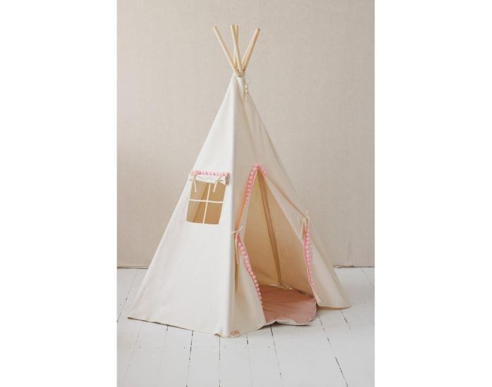 MOI MILI Tente Tipi avec Pompoms - Beige Rose (3)