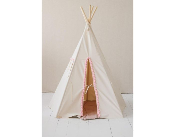 MOI MILI Tente Tipi Fluffy Pompoms avec Tapis - Beige, Rose (5)