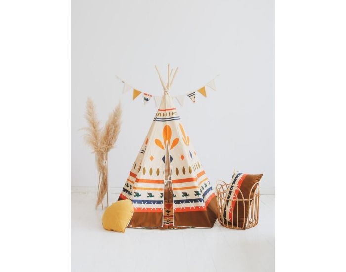 MOI MILI Tente Tipi avec Tapis Native Vibe - Beige, Marron, Orange, Blue (2)