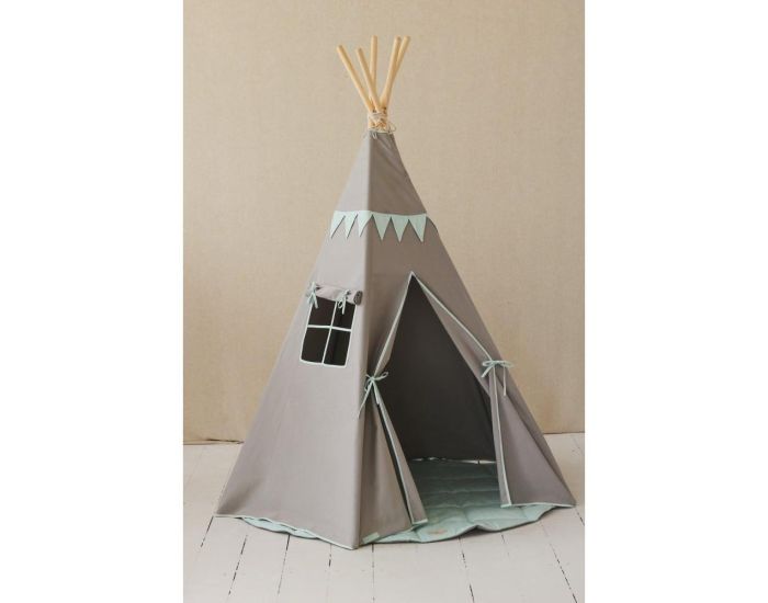 MOI MILI Tente Tipi avec Guirlande et Tapis - Mint Love - Gris Vert Clair (3)