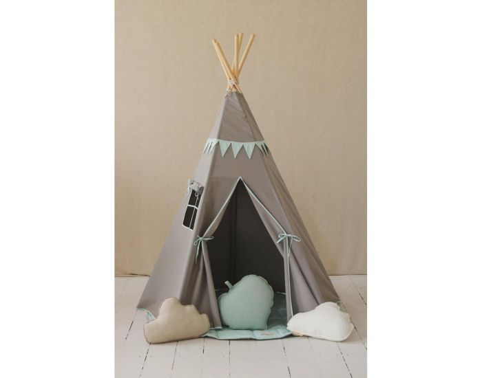 MOI MILI Tente Tipi avec Guirlande et Tapis - Mint Love - Gris Vert Clair (5)