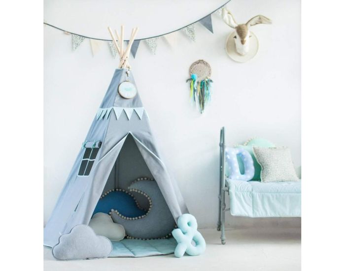 MOI MILI Tente Tipi avec Guirlande et Tapis - Mint Love - Gris Vert Clair (6)