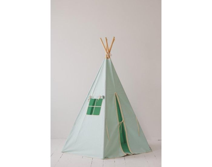 MOI MILI Tente Tipi avec Pompoms et Tapis - Vert Menthe (3)