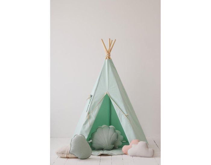 MOI MILI Tente Tipi avec Pompoms et Tapis - Vert Menthe (4)