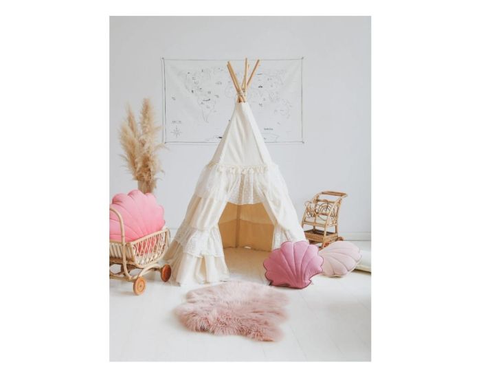 MOI MILI Tente Tipi avec Volants Shabby Chic - Beige, Blanc (1)