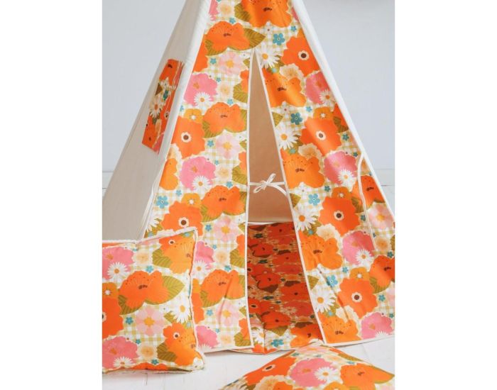 MOI MILI Tente Tipi avec Tapis Picnic aux Fleurs - Beige, Orange, Vert (1)