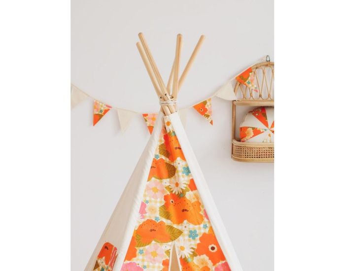 MOI MILI Tente Tipi avec Tapis Picnic aux Fleurs - Beige, Orange, Vert (4)