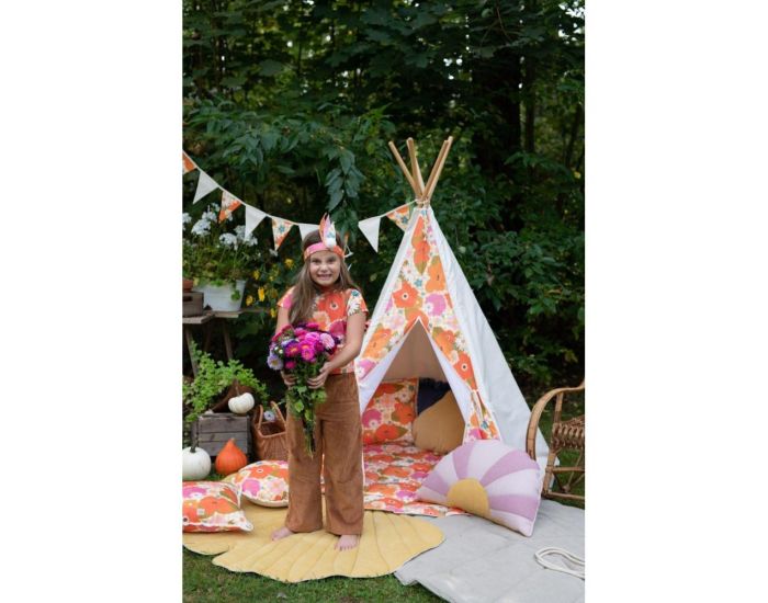 MOI MILI Tente Tipi avec Tapis Picnic aux Fleurs - Beige, Orange, Vert (5)