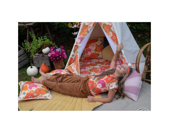 MOI MILI Tente Tipi avec Tapis Picnic aux Fleurs - Beige, Orange, Vert (6)