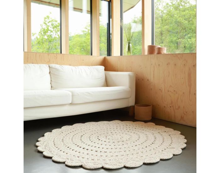 NATTIOT Tapis Coton Crochet - Alma - Ecru -  150 cm (2)