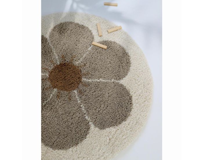 NATTIOT Tapis Rond Enfant - Bohemian Daisy - Taupe -  120 cm (1)