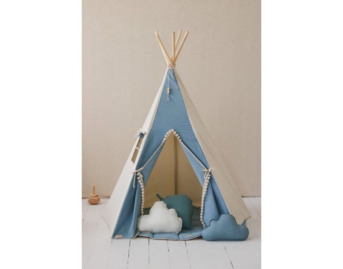 MOI MILI Tente Tipi avec Pompoms - Bleu Jean (2)