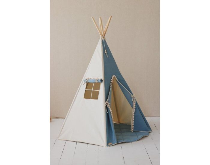 MOI MILI Tente Tipi avec Pompoms - Bleu Jean (4)