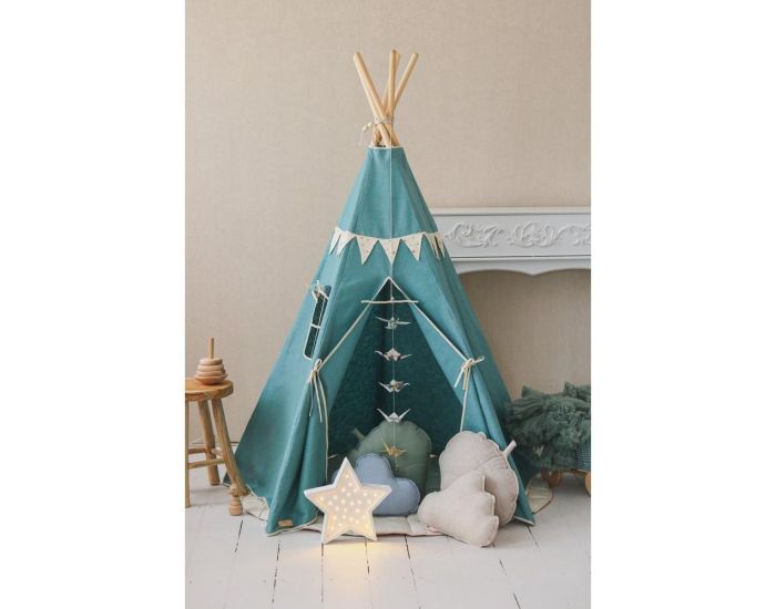 MOI MILI Tente Tipi avec Guirlande - Bleu Etoile (3)