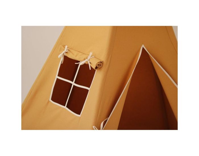 MOI MILI Tente Tipi avec Pompoms et Tapis - Orange Ocre (2)