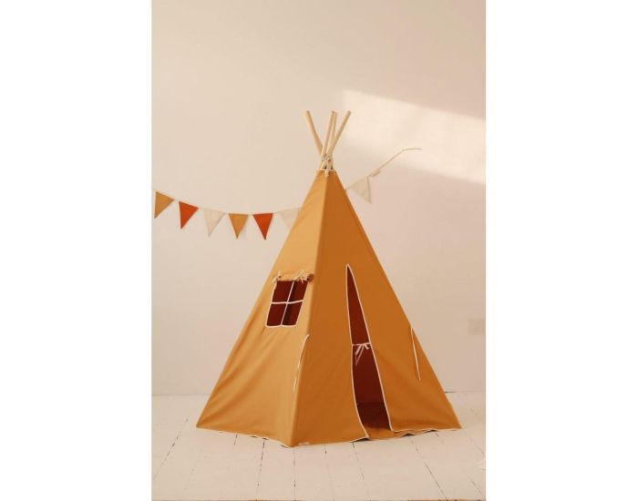 MOI MILI Tente Tipi avec Pompoms et Tapis - Orange Ocre (3)