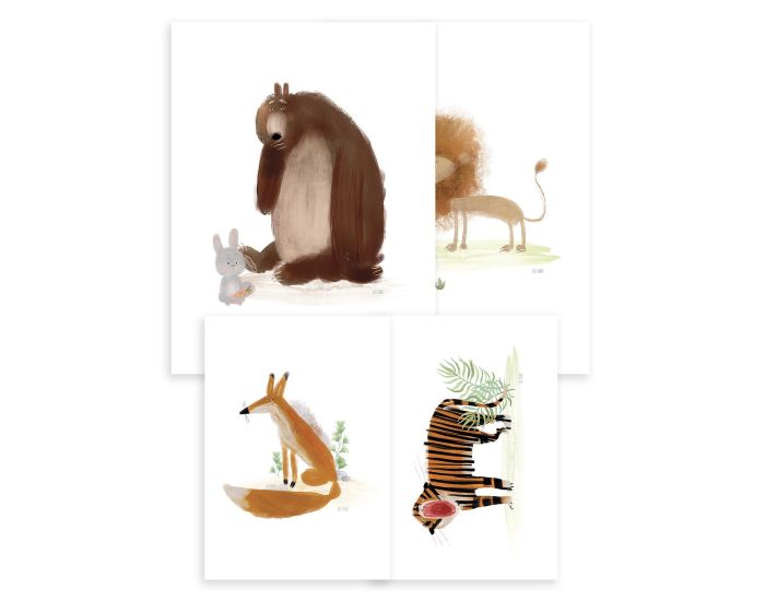 LILIPINSO Lot de 4 Affiches Enfant - Ours, Lion, Renard, Tigre (5)