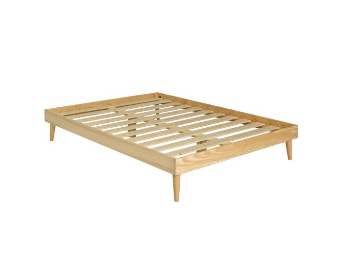 AKITEN RETAIL Pack Lit 2 Places avec Pieds et Matelas Darla - Bois Naturel (1)