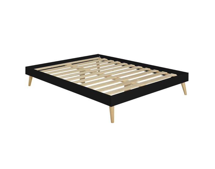 AKITEN RETAIL Pack Lit 2 Places avec Pieds et Matelas - Darla - Noir (1)