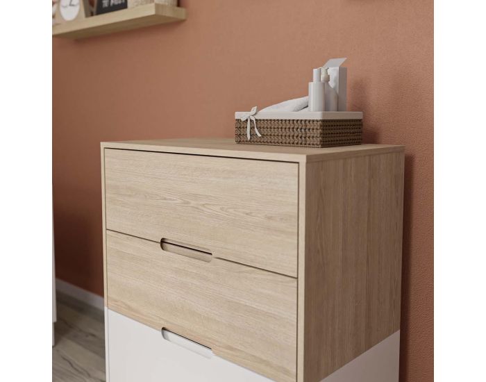 AKITEN RETAIL Commode 3 Tiroirs - Dixie Blanc et bois (2)