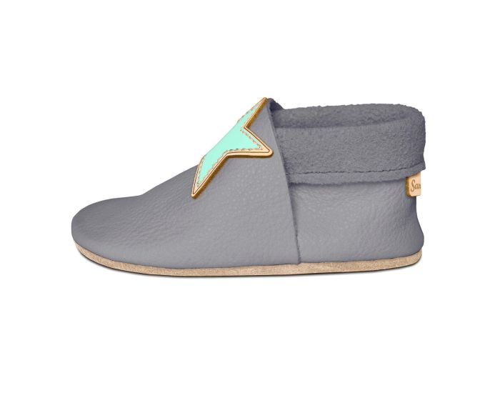 SEVIRA KIDS Chaussons Bb en Cuir Souple - ETOILE - Gris Clair 18 - 19 (1)