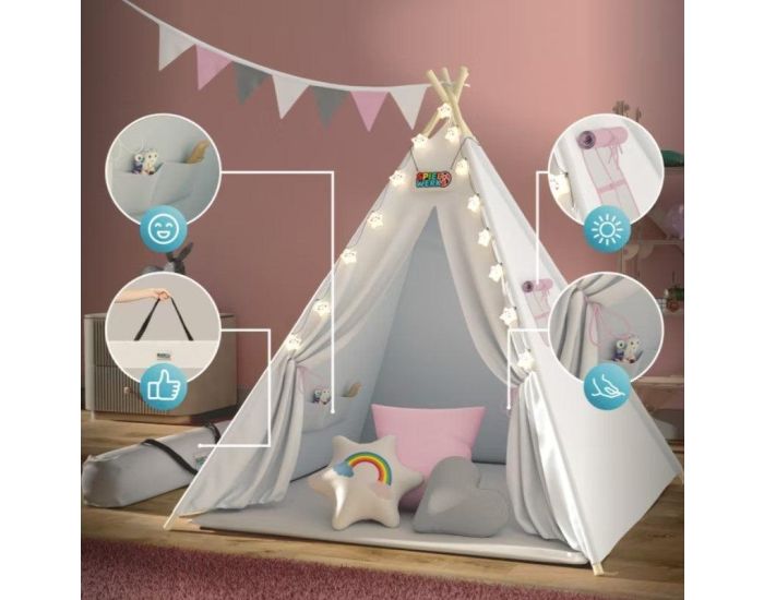 SPIELWERK Tipi pour enfant Crme 160x120x120cm (3)