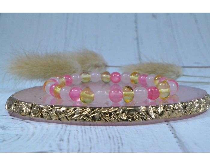 IRREVERSIBLE Bracelet Papa - Maman - Ambre, Jade et Quartz Rose (2)