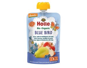 HOLLE Gourde Blue Bird - Poire Pomme Myrtille Avoine - 100 g - Ds 6 mois