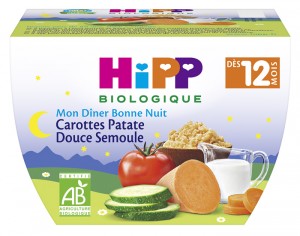 HIPP Bol Mon Dîner Bonne Nuit Carotte Patate Douce Semoule - 220g - 12M