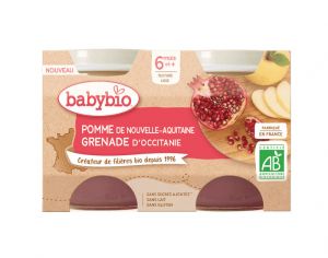 BABYBIO Mes Fruits - 2 x 130 g Pomme de Nouvelle Aquitaine & Grenade d'Occitanie - 6 mois