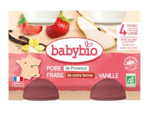 BABYBIO Mes Fruits - 2 x 130 g Poire de Provence Fraise de notre Ferme Vanille - Ds 4 mois