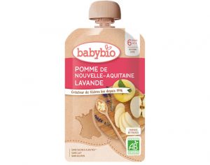 BABYBIO Gourde Fruits Unitaire - Ds 6 mois - 120g Pomme de Nouvelle-Aquitaine Lavande