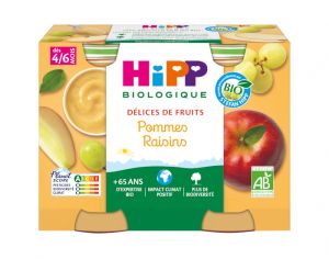 HIPP Dlices de Fruits - 2 x 190g Pommes - Raisins AA - 4 M