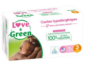 LOVE & GREEN Couches Écologiques 0% T3 / 4-9 Kg / 52 couches