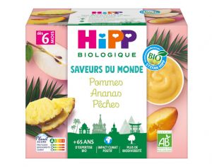 HIPP Coupelles Fruits Saveur du Monde - 4 x 100 g - Ds 6 mois Pommes Ananas Pches