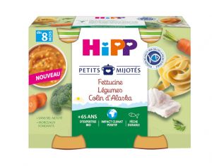 HIPP Les Petits Mijots - 2 x 190 g Fettucine Lgumes Colin d'Alaska - 8M