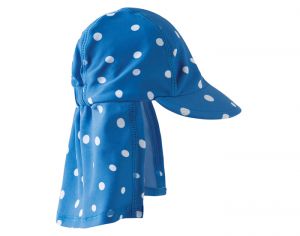 FRUGI Casquette de Bain Protège Nuque Anti-UV - Bleu à Pois Blancs 1 - 2