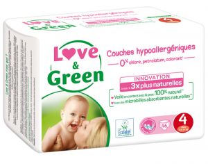 LOVE & GREEN Couches Écologiques 0% x3 T4 / 7-14 Kg / 3 x 46 couches