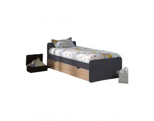 AKITEN RETAIL Pack Lit Gigogne avec 2 Matelas - Spike - Gris Anthracite et Bois 90x190 cm