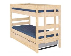 AKITEN RETAIL Pack Lit Superpos - avec Sommier Gigogne et Matelas - Aniba - Bois Naturel 90x200 cm