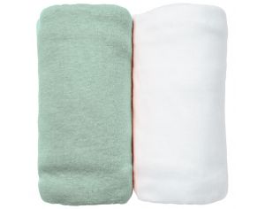 EVEIL ET NATURE Lot de 2 Draps Housses Jersey - 70x140 cm Aqua/blanc