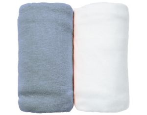 EVEIL ET NATURE Lot de 2 Draps Housses Jersey 60x120 cm Ocan/Blanc