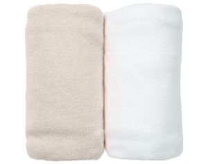 EVEIL ET NATURE Lot de 2 Draps Housses Jersey 60x120 cm Ecru/Blanc