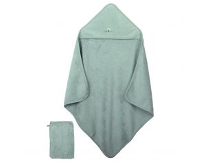 EVEIL ET NATURE Cape de Bain et Gant Coton Bio - 75x75 cm Aqua