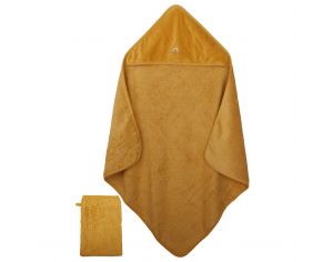 EVEIL ET NATURE Cape de Bain et Gant Coton Bio - 75x75 cm Ambr