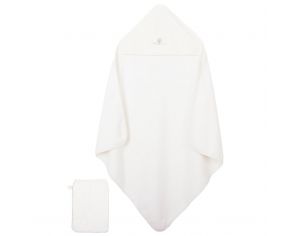 EVEIL ET NATURE Cape de Bain et Gant Coton Bio - 75x75 cm Ecru