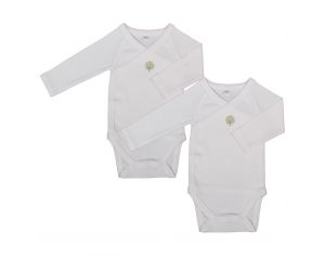 EVEIL ET NATURE Lot de 2 Bodys Manches Longues Coton bio - Blanc 12 mois