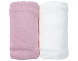 EVEIL ET NATURE Lot de 2 Draps Housses Jersey Coton Bio - 40x80 cm Bois de rose/Blanc