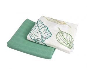 GRUNSPECHT Lot de 2 Langes en Coton - 70 x 70 cm Feuilles 